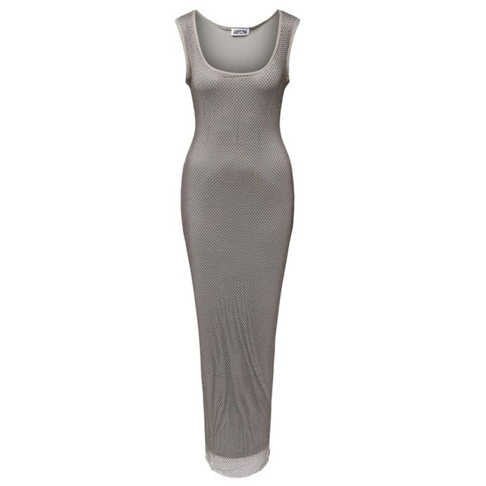 AmyLynn Womens/Ladies Rhinestone Mesh Scoop Neck Slim Maxi Dress / Silver
